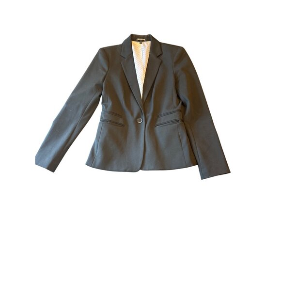 Express Womens Black Boyfriend Blazer Size 4 Polka Dot Lining Office Neutral - Picture 1 of 5